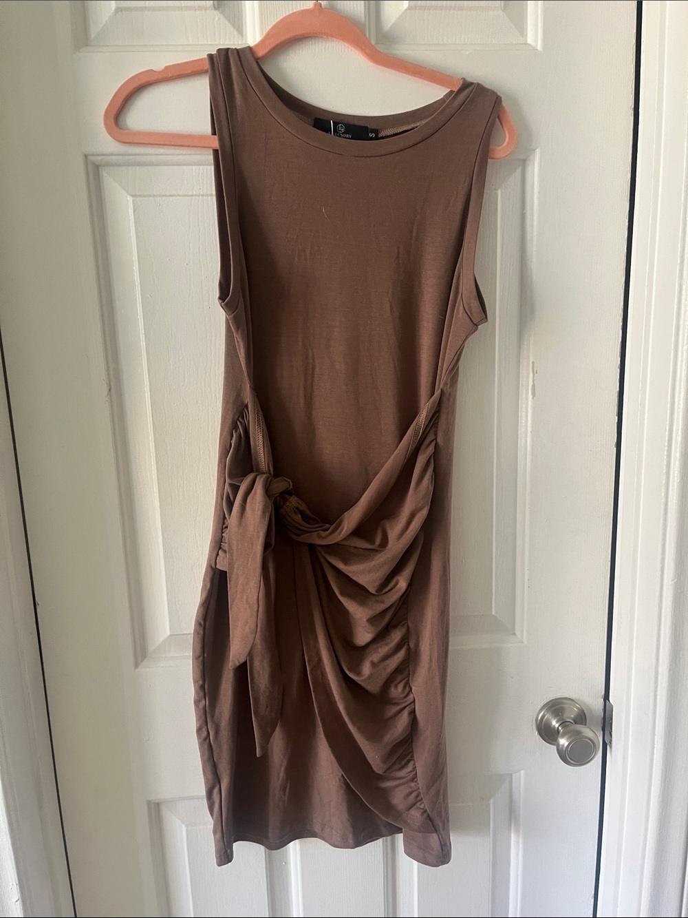 Knot-Detail Sleeveless Midi Dress in Brown